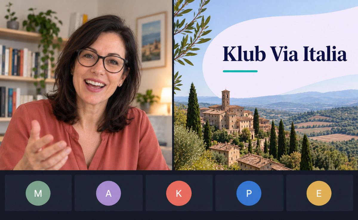 Webinar Klubu Via Italia na laptopie